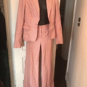 Pink and tan striped suit